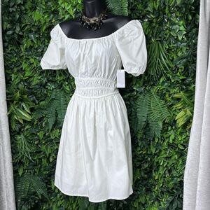 AND NOW THIS‎ Dress Women XS White Off Shoulder Babydoll Smocked Waist 2208